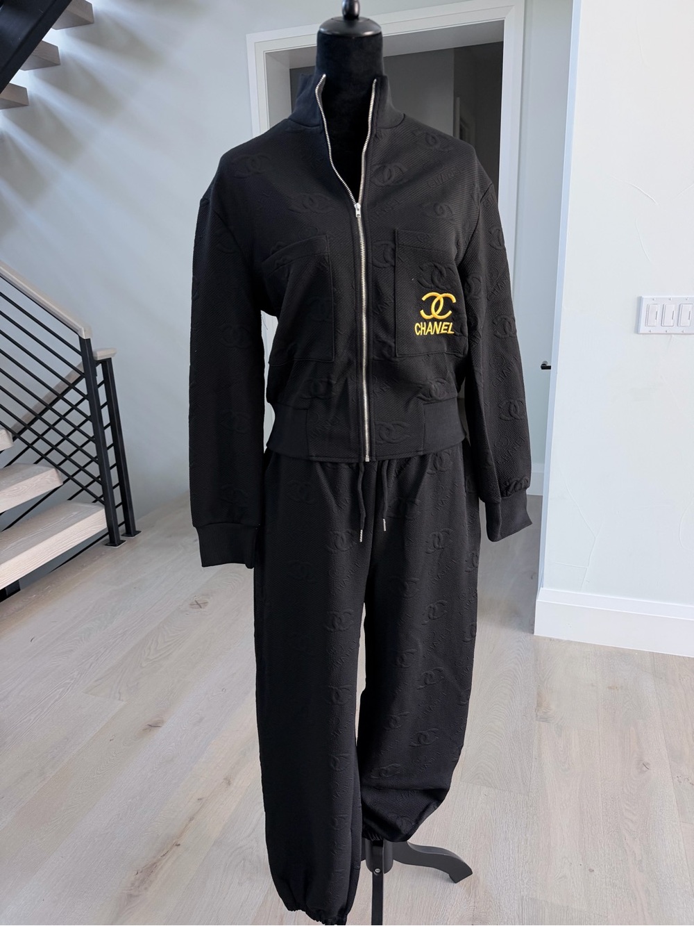 CHANEL Black Embossed Logo Tracksuit Matching Set with Gold Accent size M - Picture 5 of 16